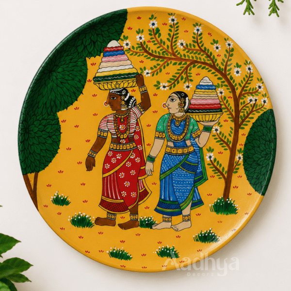 Wooden Hand-Painted Bathukamma Festival Cheriyal Wall Plate