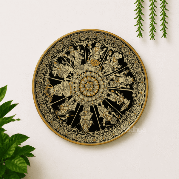 Wooden Hand-Painted Kalamkari Dashavatara Wall Plate