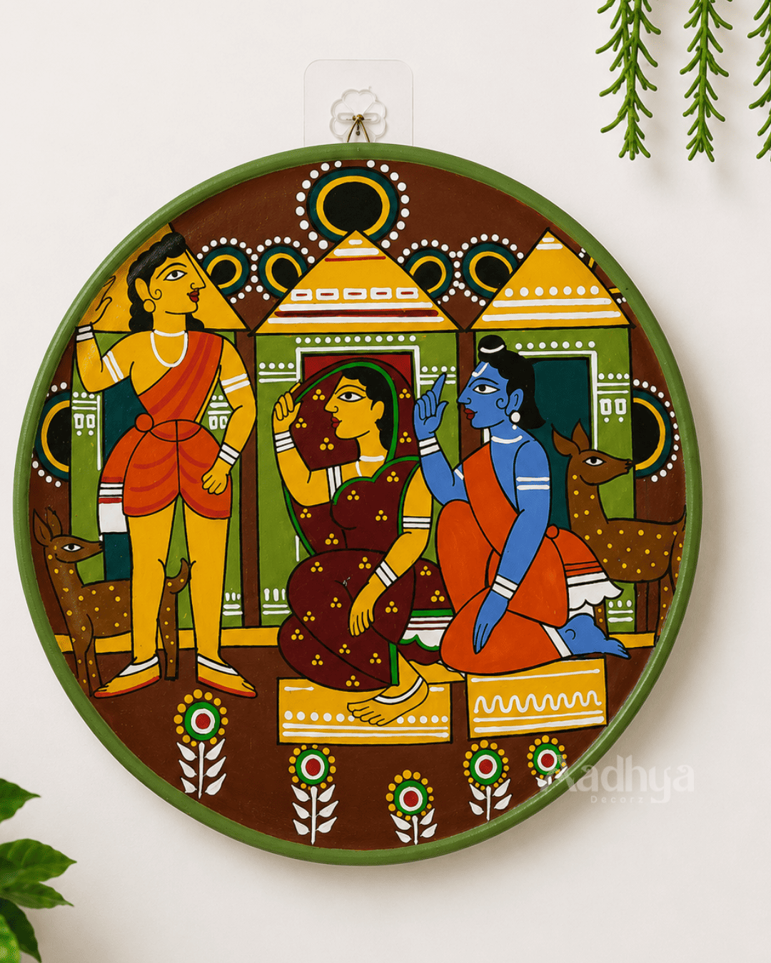 Wooden Hand-Painted Panchavati Ramayana Cheriyal Wall Plate