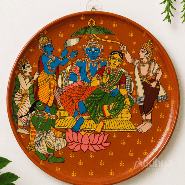 Wooden Hand-Painted Ram Darbar Cheriyal Wall Plate