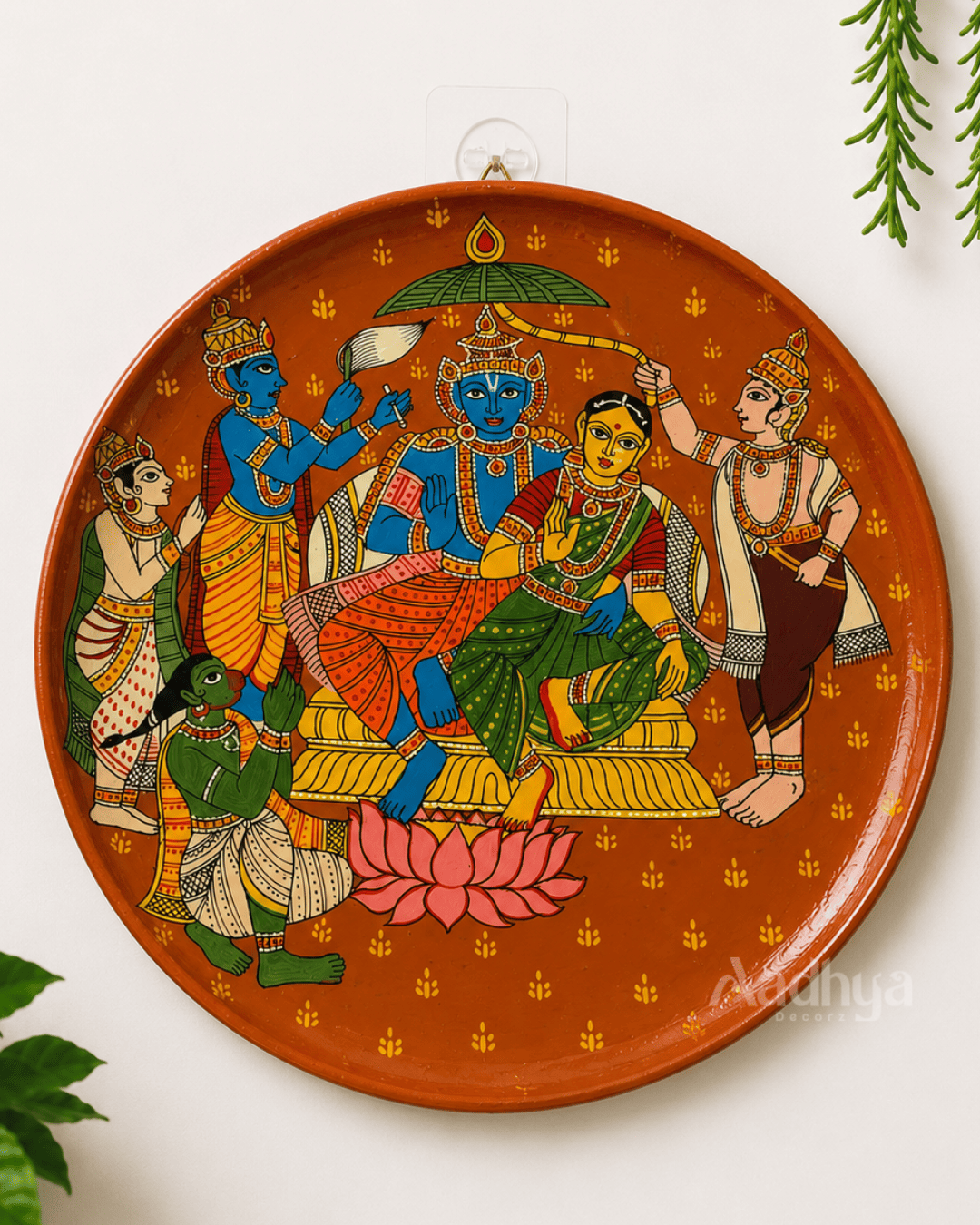 Wooden Hand-Painted Ram Darbar Cheriyal Wall Plate