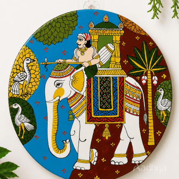 Wooden Hand-Painted Royal Elephant Cheriyal Wall Plate