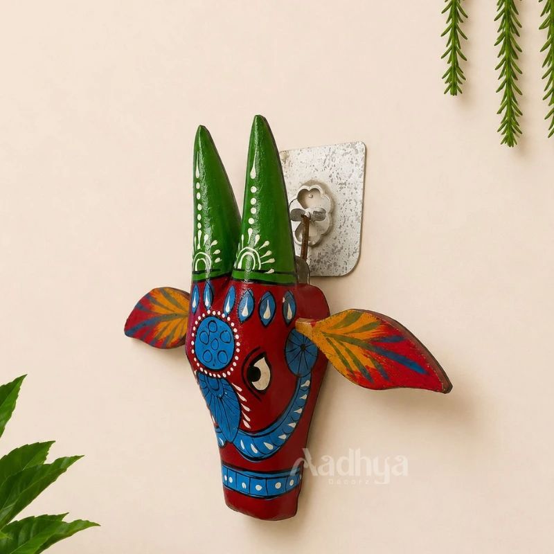 Wooden Handcrafted and Handpainted Cow Head