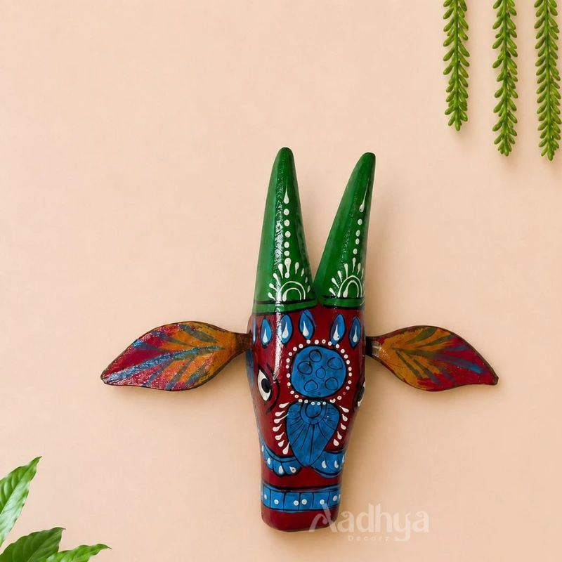 Wooden Handcrafted and Handpainted Cow Head