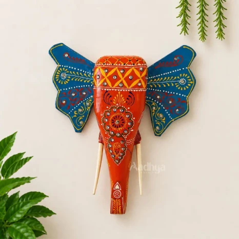Wooden Handpainted Elephant Head Wall decor