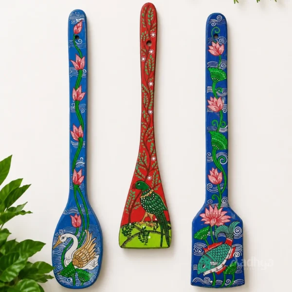 Handpainted Wooden Spatula- Madhubani Art Blue shade