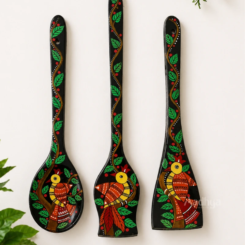 Handpainted Wooden Spatula- Warli Art Blue