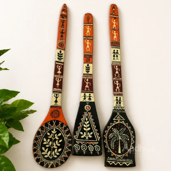 Handpainted Wooden Spatula- Warli Art Black