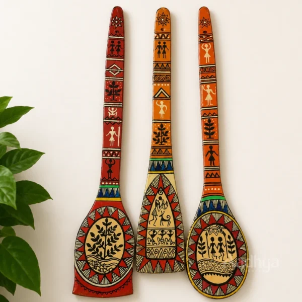 Handpainted Wooden Spatula- Warli Art Red